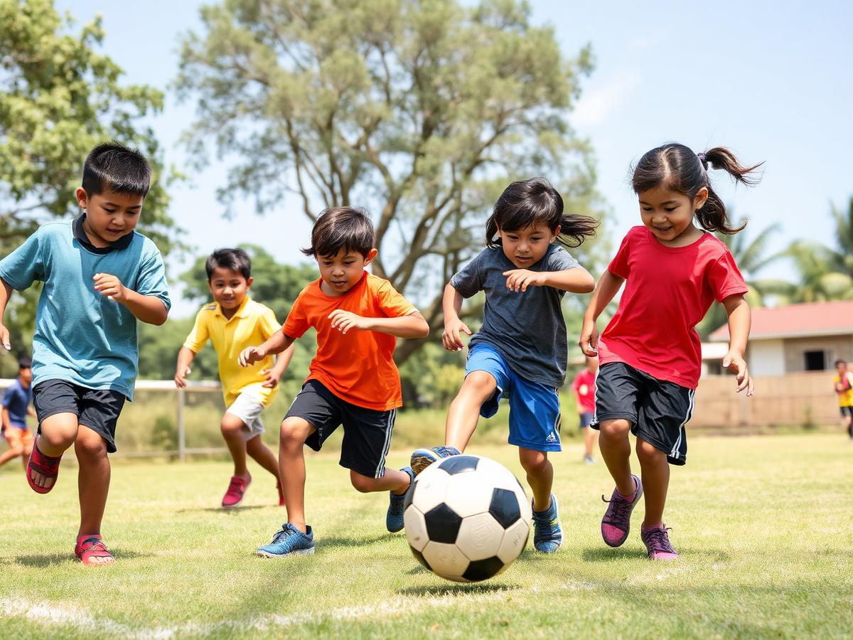 Children playing team sports at camp in Thailand